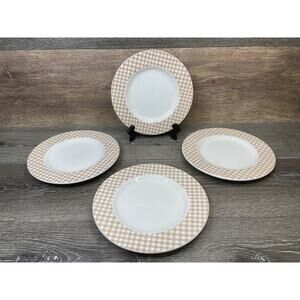 NAUTICA Pink Sands Pink and Olive Gingham Salad/Desert Plates 8 3/4” ~set of 4